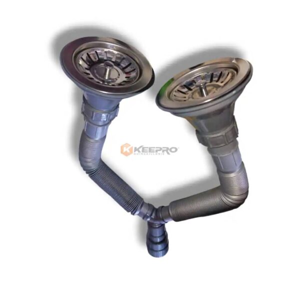 SIPHON EVIER 2 BAC ACCORDEON BASKET S/TROP GRIS