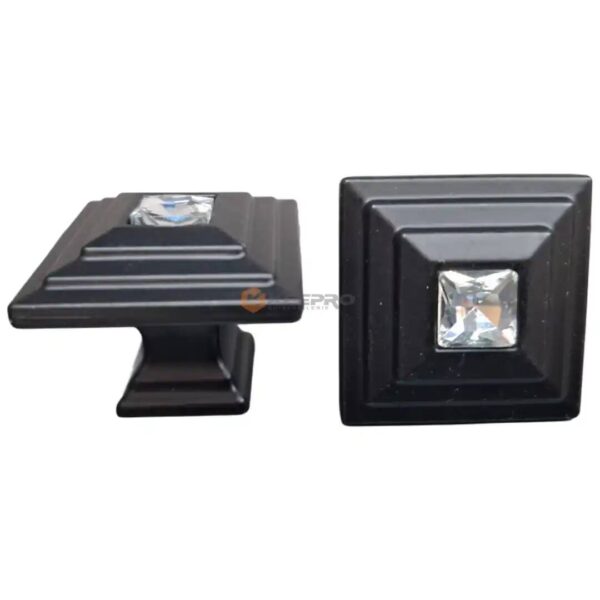 BOUTON TIROIR CARRE CRYSTAL NOIR GM
