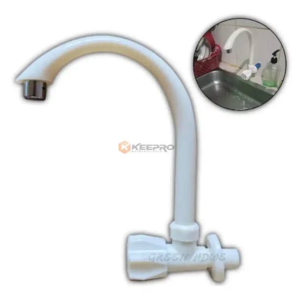 ROBINET LAVABO MURAL A BEC PLAST BLANC /CRYSTAL LAMBOSS