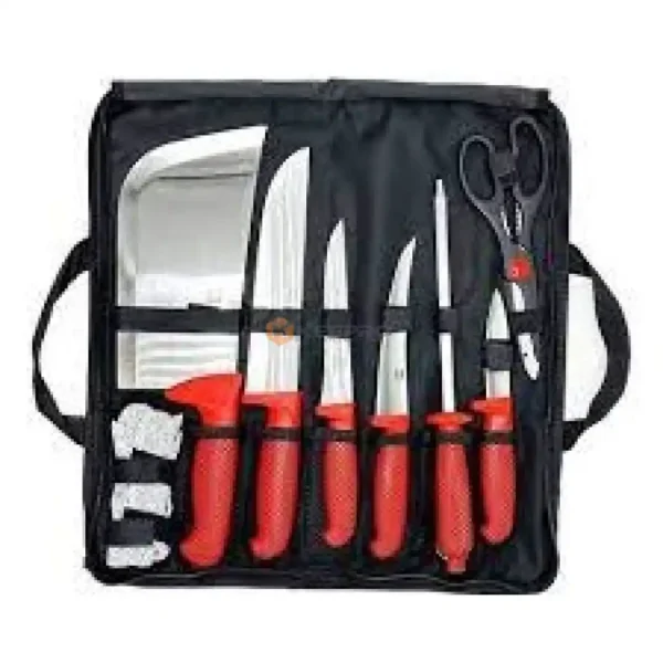 JEU COUTEAUX +LIME +HACHE P/PLAST 8PCS POCHETTE HIGH CARBON NO STAIN