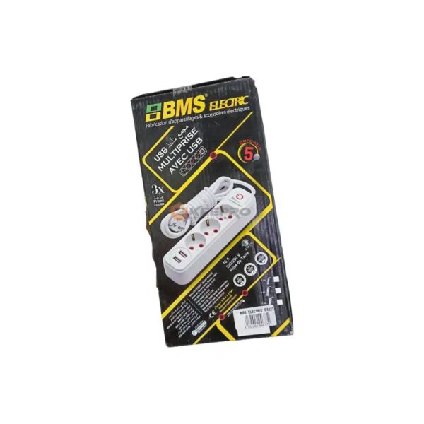 MULTIPRISE 5M 3P + 2 USB +INT BOITE NOIR D3523 BMS