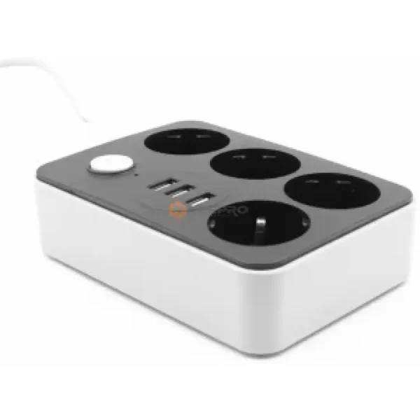 MULTIPRISE CARRE 2M 4P + 3 USB +INT LUX 2.4A NO.8204 3USB