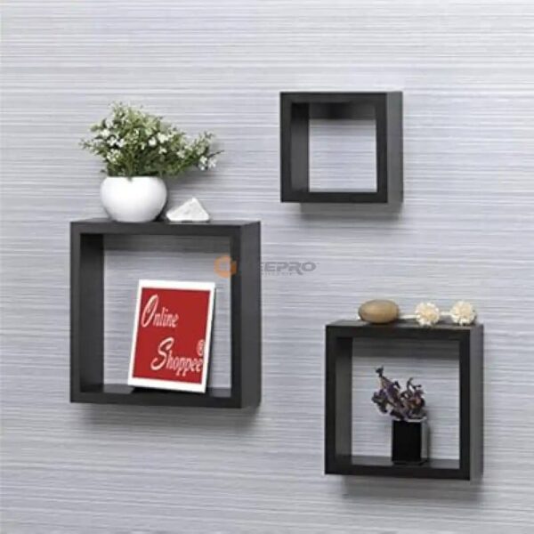 ETAGERE CADRE EN BOIS DECORATIF CARRE 3PCS NOIR