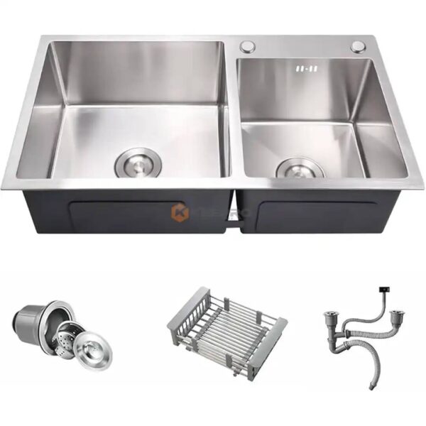 EVIER 02 BAC CARRE CHROME MAT 45X82 +SIPHON +MOUSSE SPANE /SB