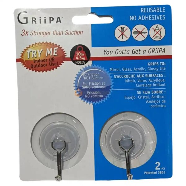 PORTE OBJET ADHESIF TRANSP ROND 2PCS 4.5KG GRIIPA