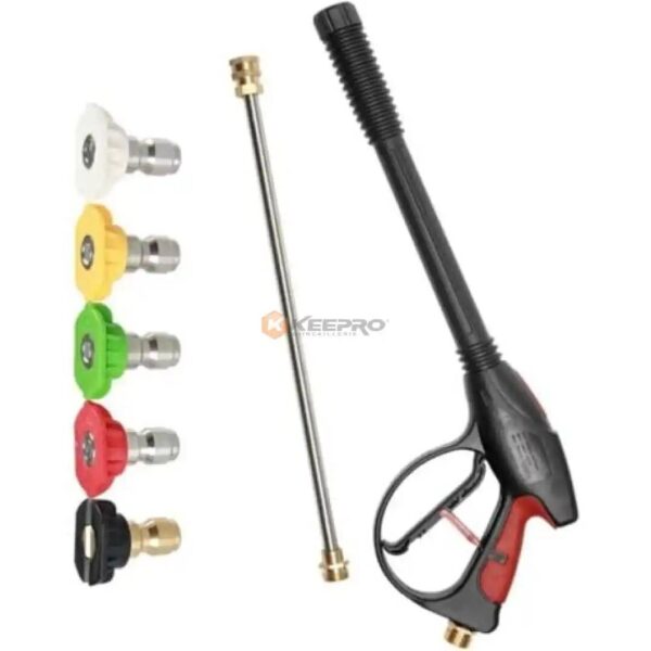 PISTOLET CARCHEUR ROUGE +TIGE METALE CHROME +5 EMBOUT LUX BRAVO