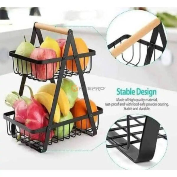 PANIER LEGUMES METAL 2 ETAGE NOIR JS018 HOME STORAGE RACK