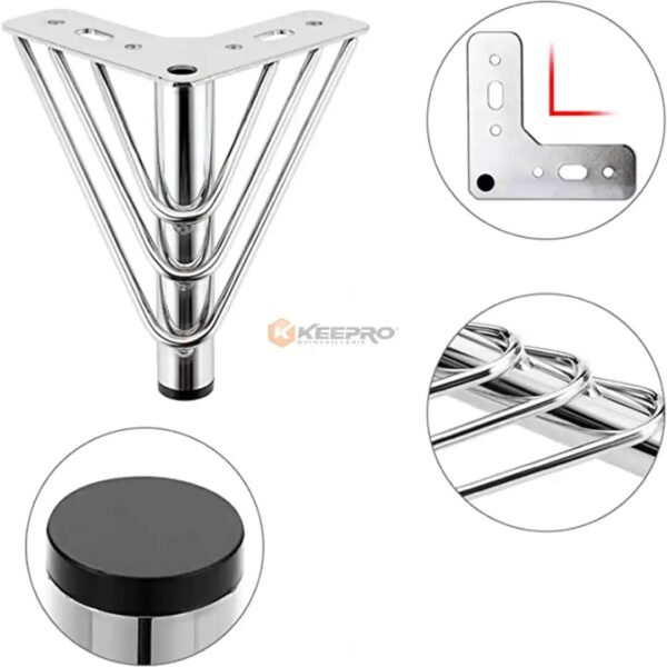 PIED MEUBLE METAL FORM "L" 12X12X15 TUBE ROND DROIT LUXE CHROME