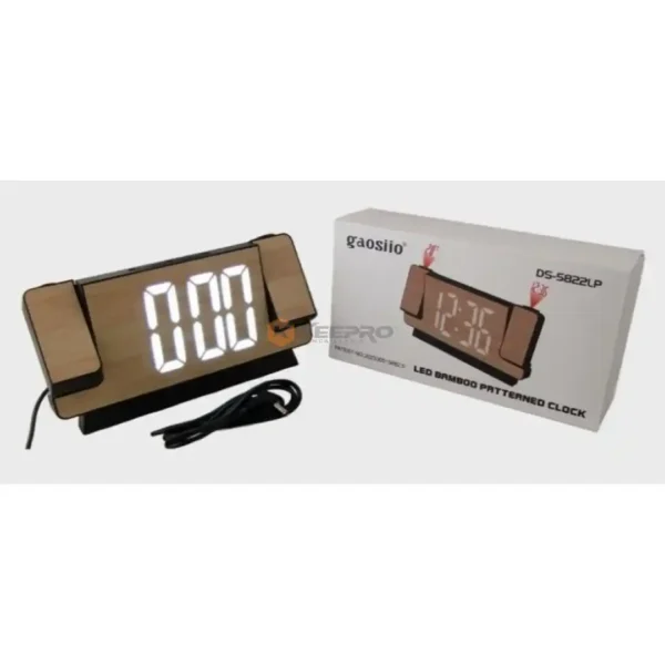 HORLOGE ELEC BUREAU STYLE BOIS MM+ REVEIL + 2 PROJECTEUR +TEMP +CALENDRIER DS-5822LP