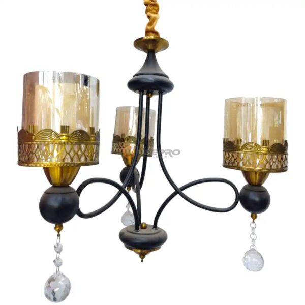 LUSTRE 3L ENTONNOIR EN VERRE +METAL NOIR LUX 220921/3BK