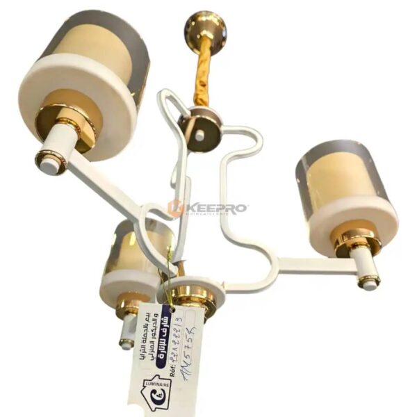 LUSTRE 3L ENTONNOIR EN VERRE BLANC +BOIS LUX 221222/3WT