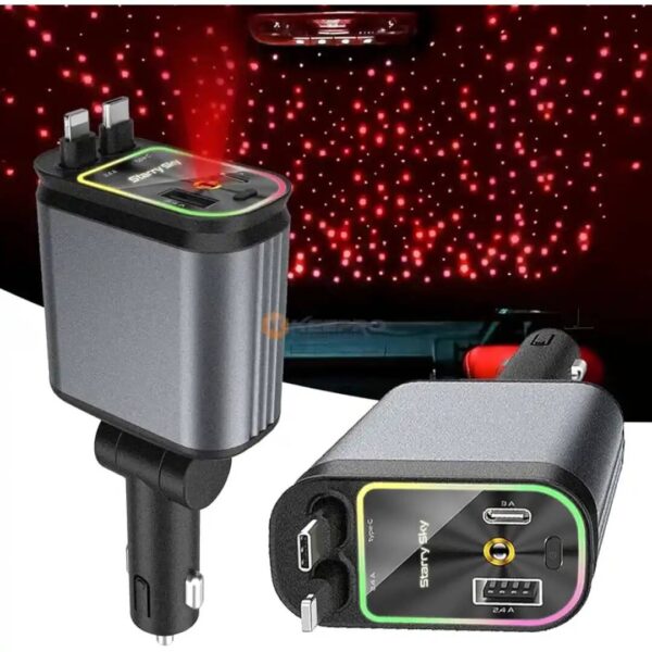 CHARGEUR ALLUME CIGARE AUTO PD25W USB 4 IN 1 + CABLE EXT TYPE-C +24A 120W +JEU DE LUMIERE LUX STARY SKY