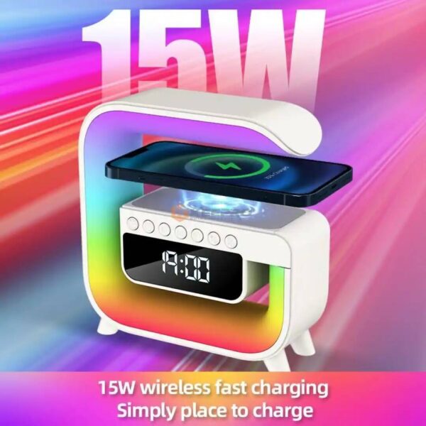 HORLOGE ELEC +BAFFLE BLUETOOTH +CHARGEUR MOBILE FORME "G" 15W HM-G3MINI