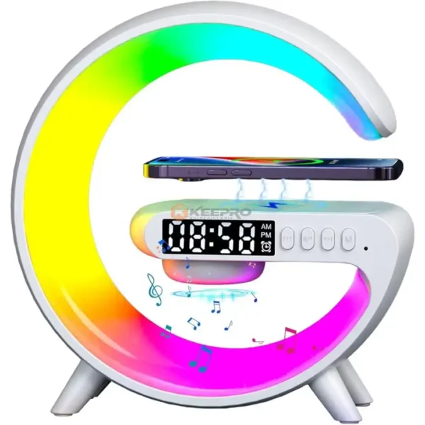HORLOGE ELEC +BAFFLE BLUETOOTH +CHARGEUR MOBILE FORME "G" ROND G63
