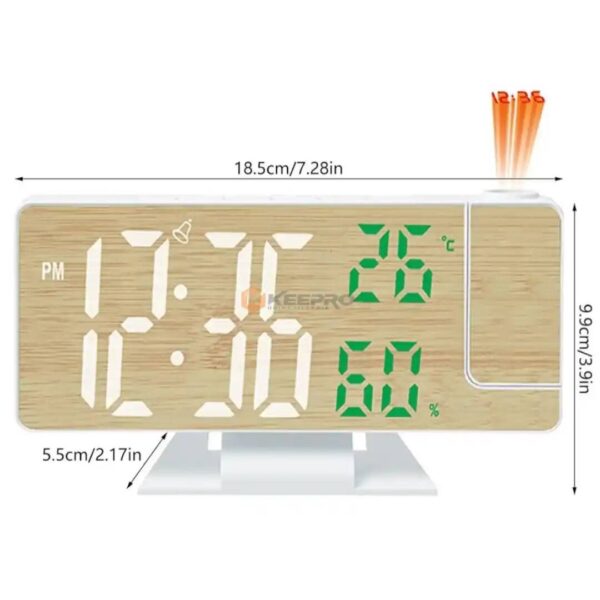 HORLOGE ELEC BUREAU STYLE BOIS MM+ REVEIL + PROJECTEUR +TEMP +CALENDRIER DS-5718LW GAOSIIO
