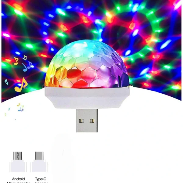 LAMPE JEU DE LUMIERE AUTO USB ROND PM 4W + FICHE OTG SMALL MAGIC BALL