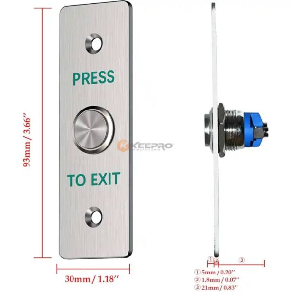 BOUTON D'ACCES SERRURE ELECTRIQUE ENCASTRE PRESS TO EXIT RECTANGLE LONG