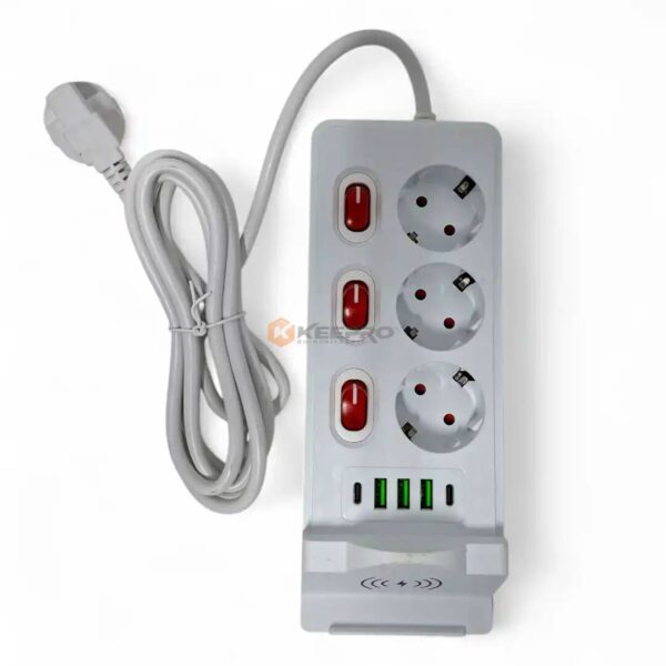 MULTIPRISE CARRE +3 INT 3P+ 3 USB +2 TYPE C +NFC FAST CHARGE 2M DEFENDER SERIES