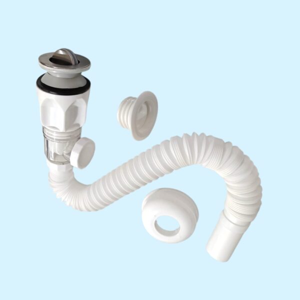 SIPHON LAVABO ACCORDEON 40 BANDE POUSSOIR PIVOT + CLAPET BLANC GSTOP