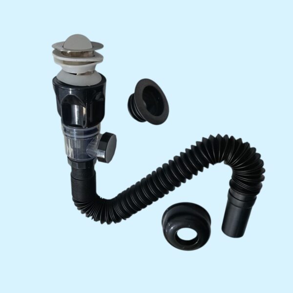 SIPHON LAVABO ACCORDEON 40 BANDE POUSSOIR PIVOT + CLAPET NOIR GSTOP