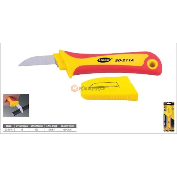 COUTEAU ELECTRICIEN P/PLAST JAUNE/ ORANGE  AVEC COUVERT 7" 180MM SD-211A LIBAO