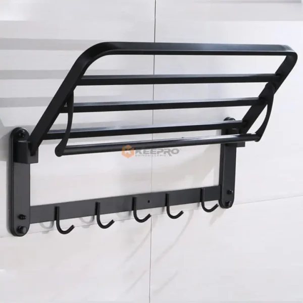 SECHE LINGE MURAL PLIANT PORTE CINTRE TUBE ROND +PORTE MANTEAU 5T NOIR