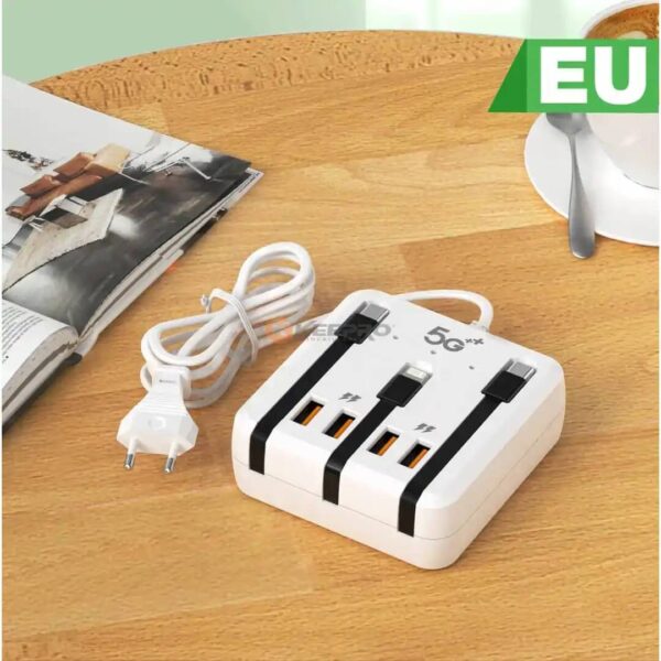 FICHE VOLEUSE ADAPT FAST 2P TYPE C +3 FIL +2 USB 66W 5G+ ORIGINAL BOITE BLANC KL033