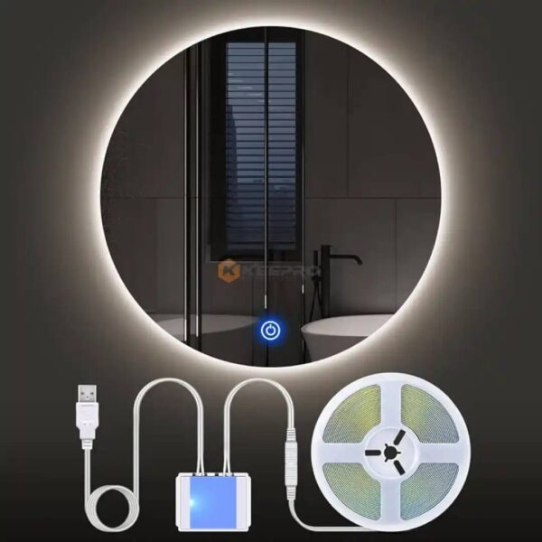 JEU DE LUMIERE LED PROFILE MIROIRE 12V BLANC 3M +INTERRUPTEUR TACTILE ELITE