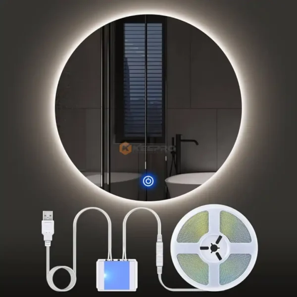 JEU DE LUMIERE LED PROFILE MIROIRE 12V BLANC 3M +INTERRUPTEUR TACTILE ELITE