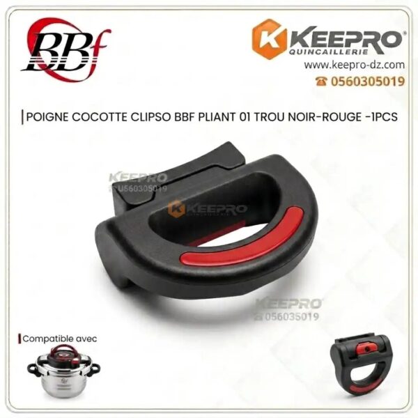 POIGNE COCOTTE CLIPSO BBF PLIANT 01 TROU NOIR-ROUGE -1PCS