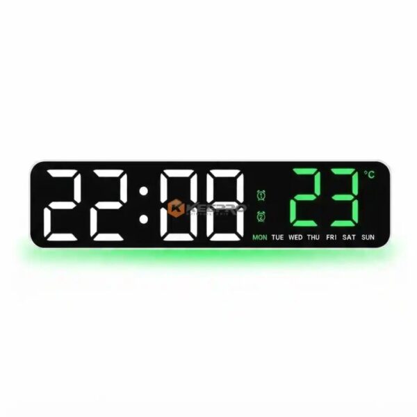 HORLOGE ELEC RECTANGLE + TEMPERATURE +CALENDRIER 65X260X35MM