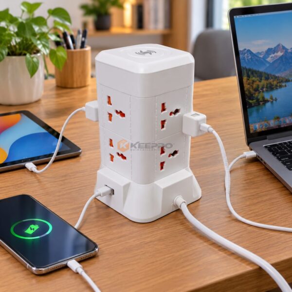 MULTIPRISE CARRE +INT 8P +2 USB +TY +NFC FAST CHARGE 3M POWER SOCKE